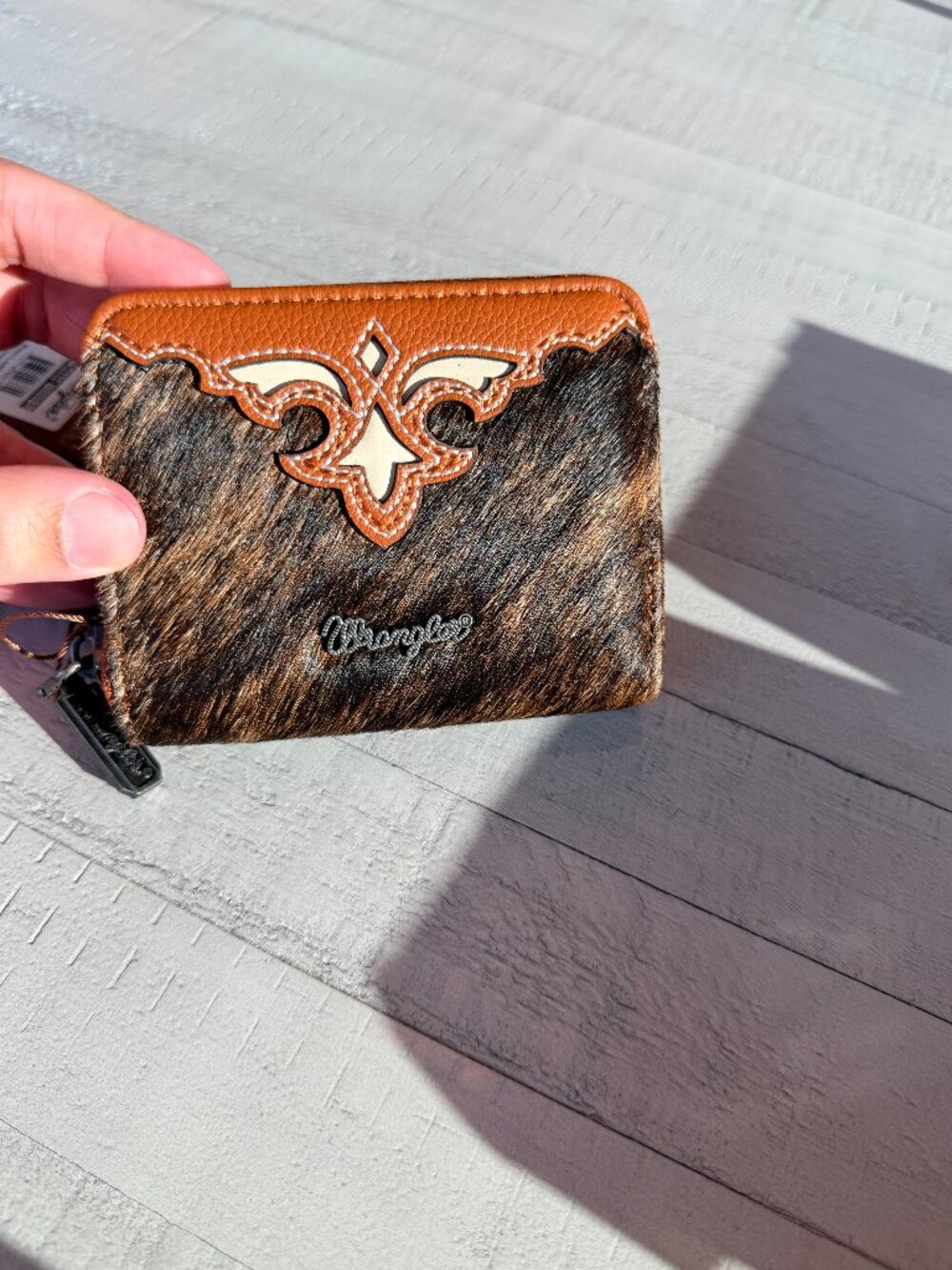 Wrangler Genuine Hair-On Cowhide Zip-Around Wallet - Brown